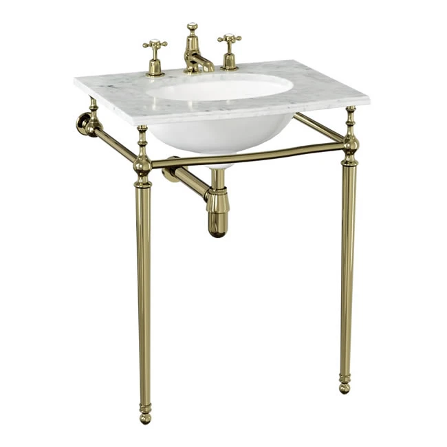 Mраморная столешница g1 с раковиной на 3 отверстия с подстольем regal t49a gold — РАК007805 — фото 1