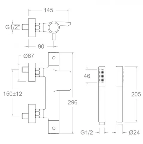 Смеситель термостатический для ванны (каскад) с душевым комплектом ODISEA медь — изображение 2
