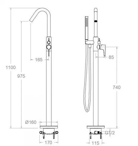 Напольный смеситель для ванны с душевым комплектом ADAGIO графит — изображение 2